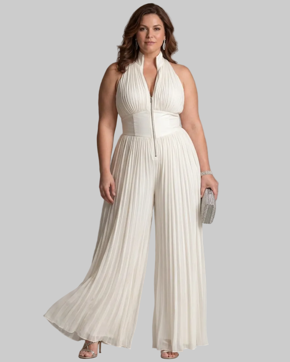 Zakira | Pleated Halter Neck Wide Leg Mono Silhouette