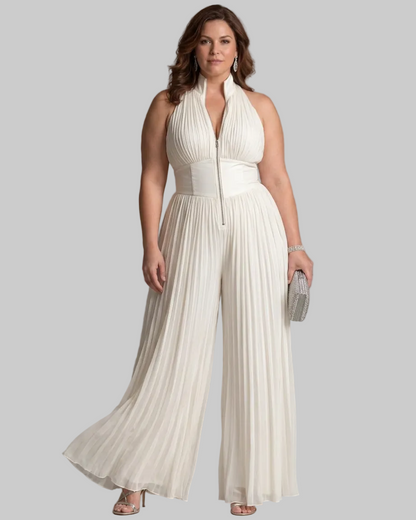 Zakira | Pleated Halter Neck Wide Leg Mono Silhouette