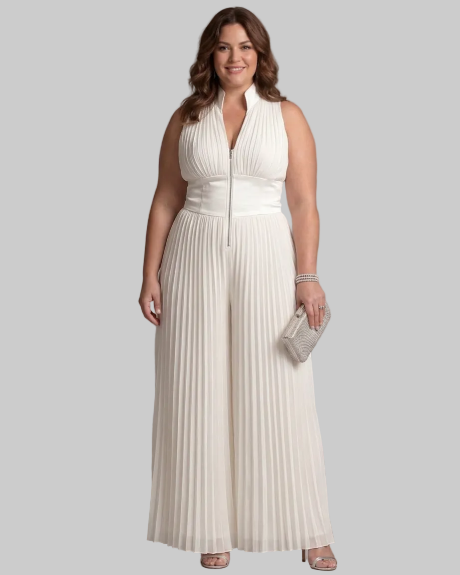 Zakira | Pleated Halter Neck Wide Leg Mono Silhouette
