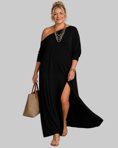 Asterelle | One Shoulder Side Slit Flowing Vestido Midi