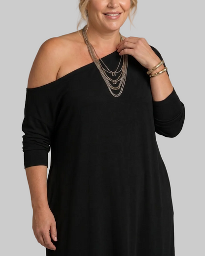 Asterelle | One Shoulder Side Slit Flowing Vestido Midi