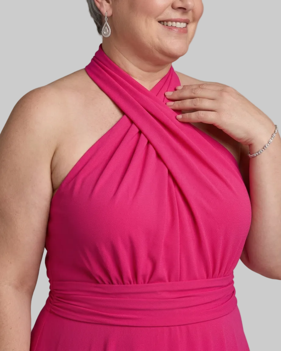 Vaelora | Cross Halter Draped Side Slit Vestido Midi
