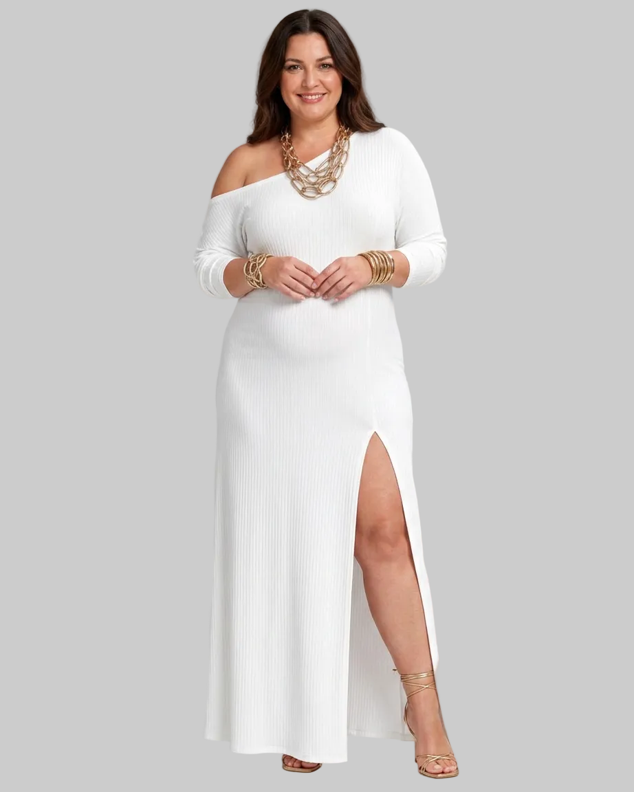 Asterelle | One Shoulder Side Slit Flowing Vestido Midi