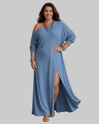 Asterelle | One Shoulder Side Slit Flowing Vestido Midi