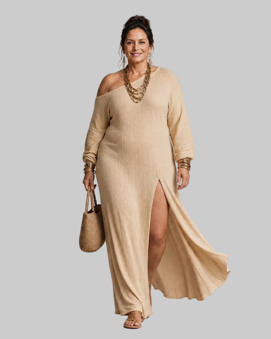 Asterelle | One Shoulder Side Slit Flowing Vestido Midi