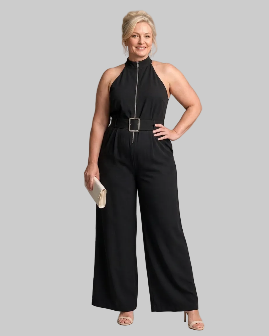 Astrielle | Belted High Neck Wide Leg Sleeveless Mono Silhouette