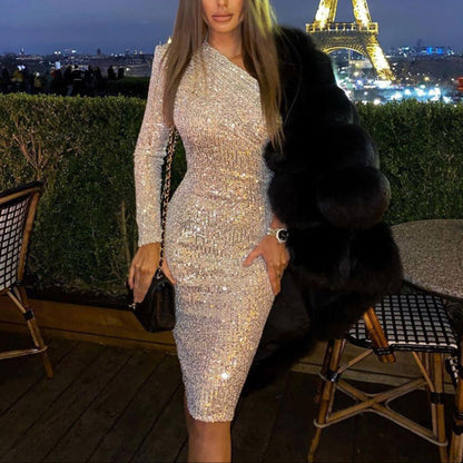 Sparkly One Shoulder Midi Dress