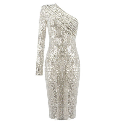 Sparkly One Shoulder Midi Dress
