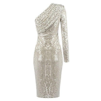 Sparkly One Shoulder Midi Dress