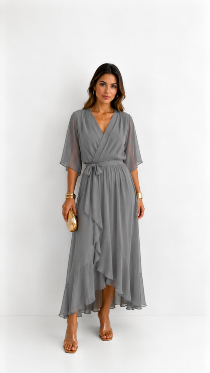 Isabelle | Elegant Chiffon Wrap Vestido Maxi