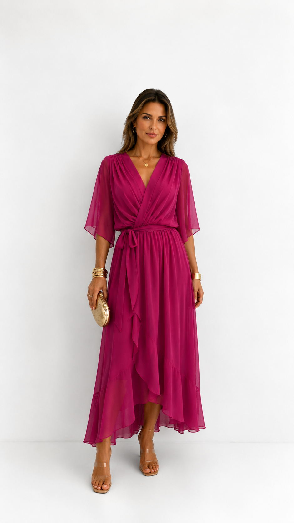 Isabelle | Elegant Chiffon Wrap Vestido Maxi