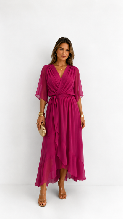 Isabelle | Elegant Chiffon Wrap Vestido Maxi