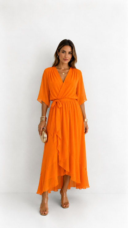 Isabelle | Elegant Chiffon Wrap Vestido Maxi