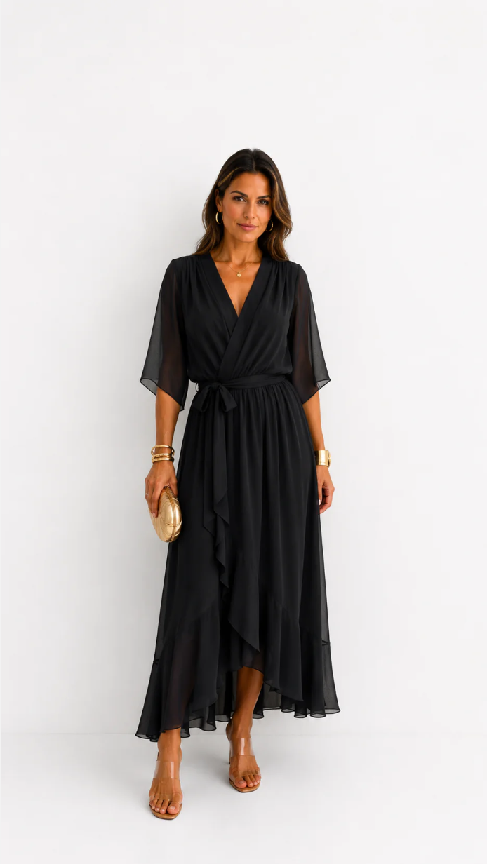 Isabelle | Elegant Chiffon Wrap Vestido Maxi