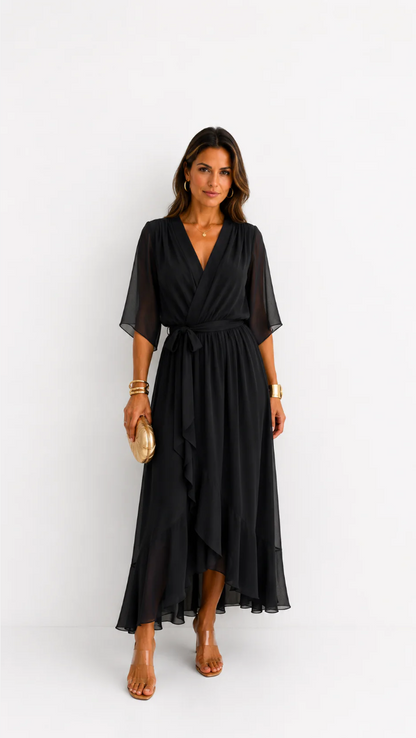 Isabelle | Elegant Chiffon Wrap Vestido Maxi