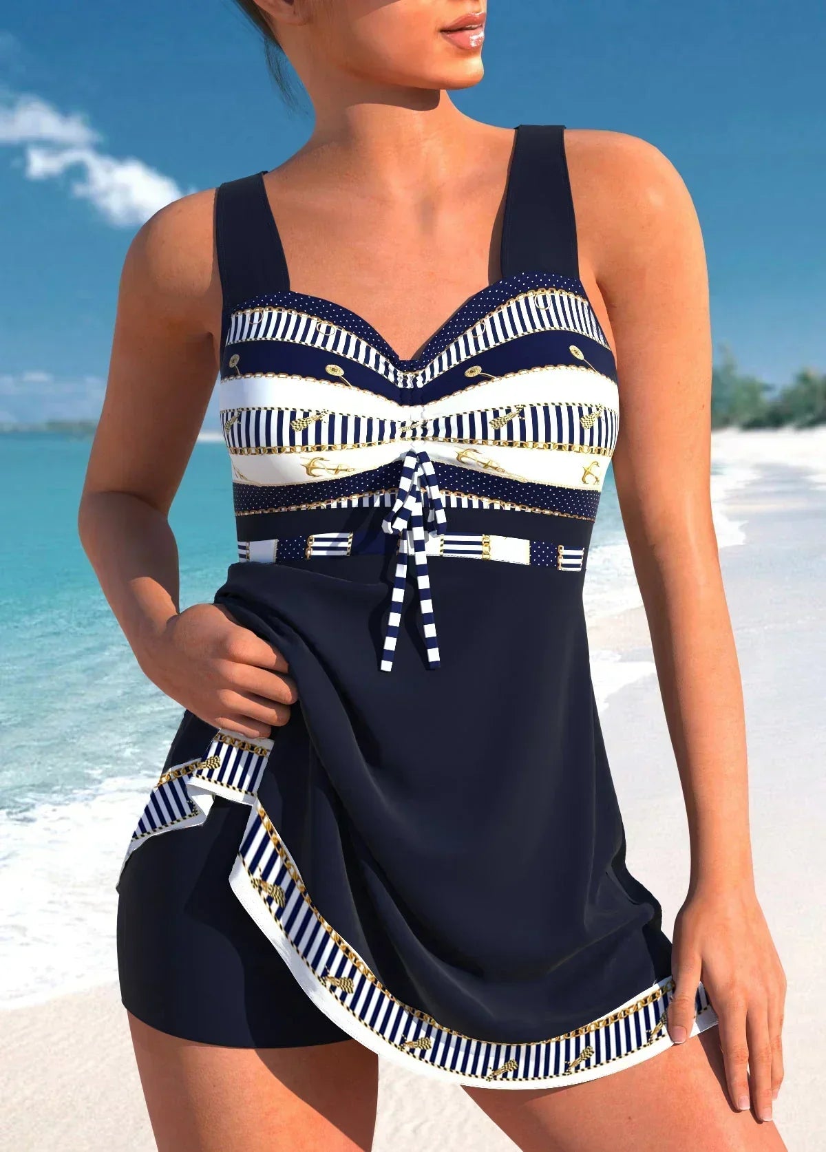 Adriana | Traje de Baño con Skirt y Printed Top that Conceals y Flatters